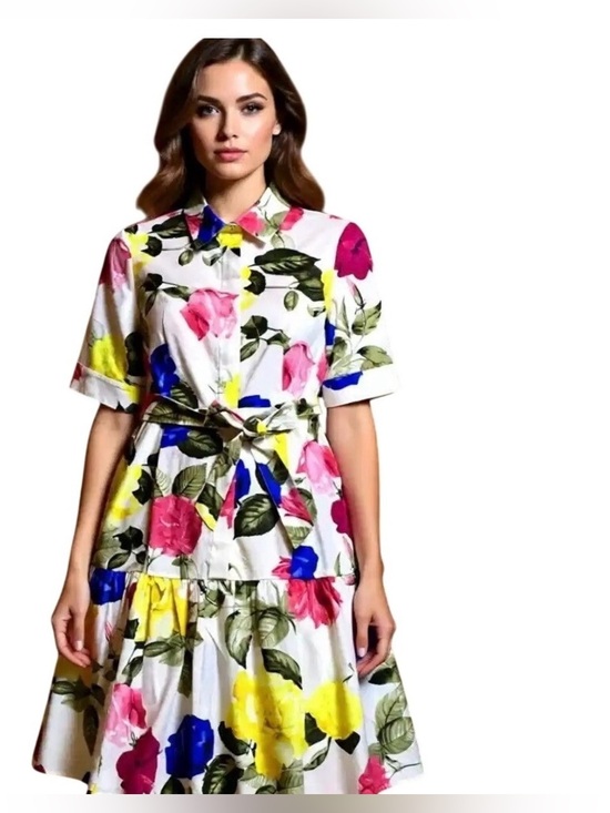 Calvin Klein Dresses & Skirts - Floral Button-Front Shirt Dress with Tie Waist - White Multicolor